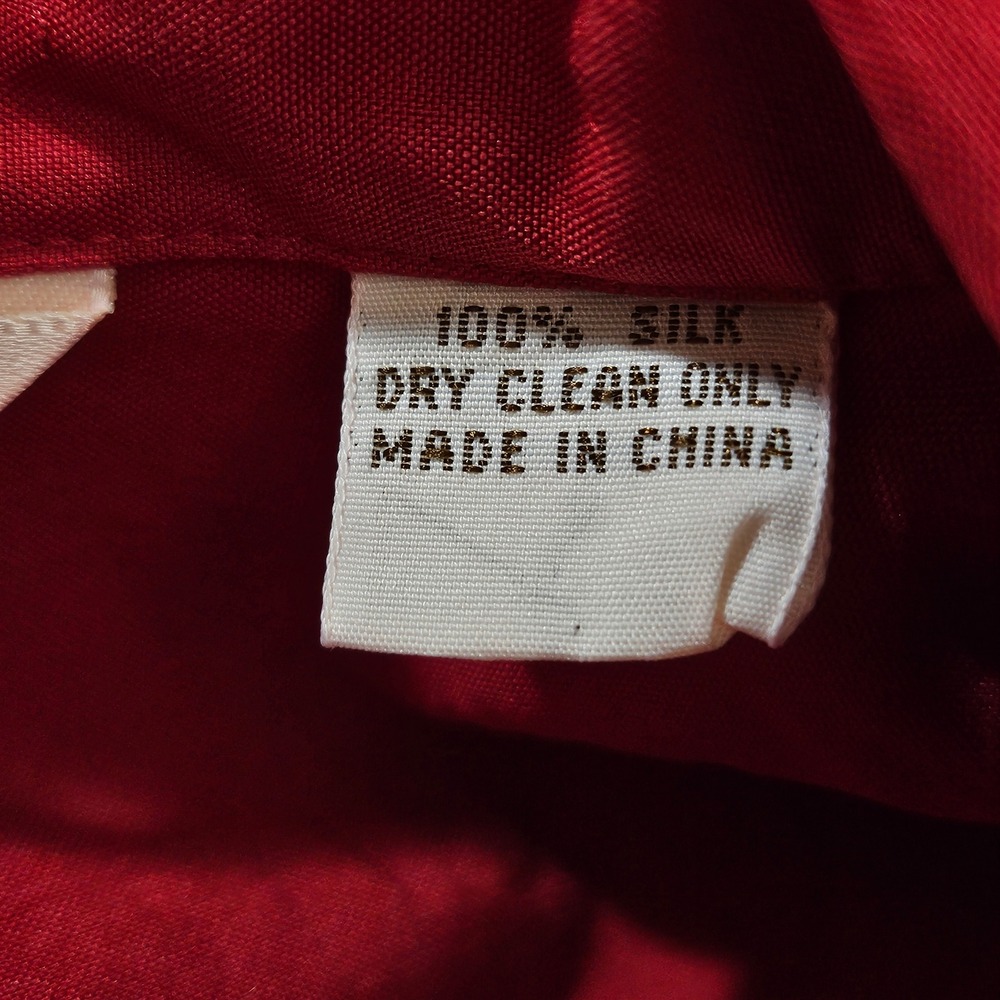 Henri Bendel Red 100% Silk Button Down Shirt Long Sleeve Mother of Pearl Mens M - Picture 4 of 7